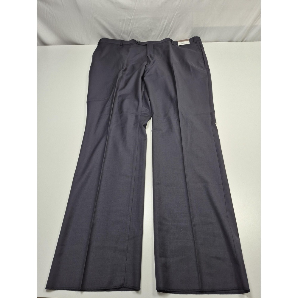 Prontomoda Dress Pants Mens 48x36 Navy Super 140s Wool Flat Front Unhemmed NWT